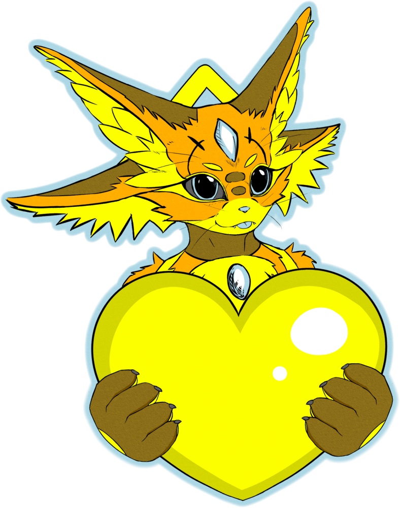 An image of Sol, holding a big yellow heart.